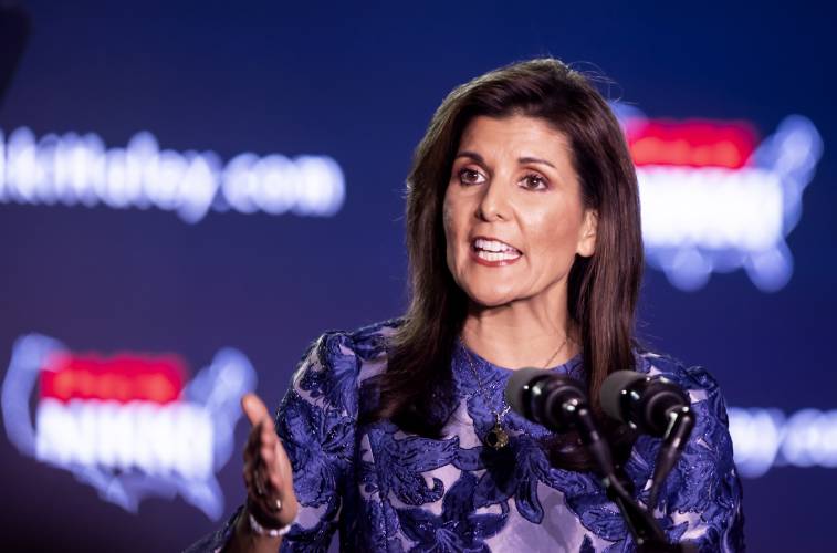 Former Gov. Nikki Haley reassured her supporters she is carrying on in the race against Donald Trump after coming in second in the New Hampshire Primary as she spoke at the Grappone Conference Center in Concord on Tuesday night, January 23, 2024.