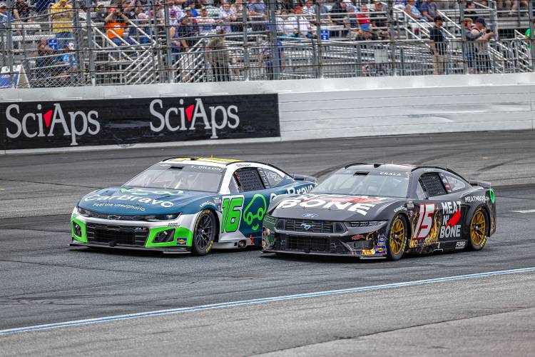 Kaz Grala driving through turn 1 early in the race.