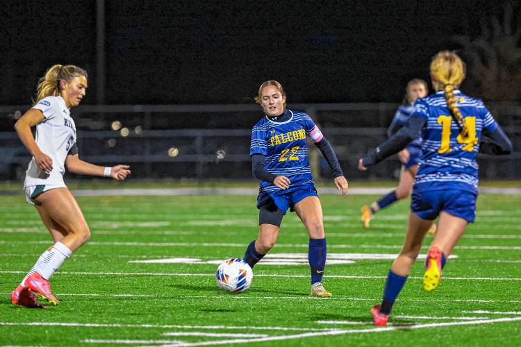 Bow defender Abby Foote goes after the ball during the Division II girls' soccer semifinal on Nov. 4 at Bill Ball Stadium in Exeter. Foote was named to the Division II All-State First Team and the Lions Cup senior all-star roster.