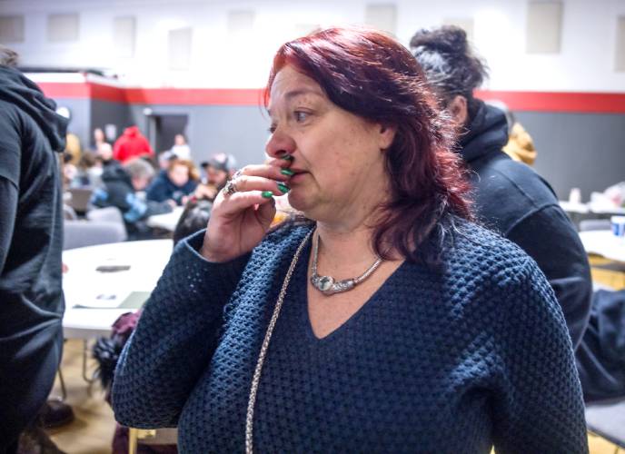Tina Kelly gets emotional talking about her cousin, Rodney Moody at his memorial service at Centerpoint Church in Concord on Saturday, Mrch 30, 2025.