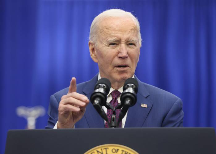 President Joe Biden speaks at an event in Goffstown, New Hampshire on March 12.