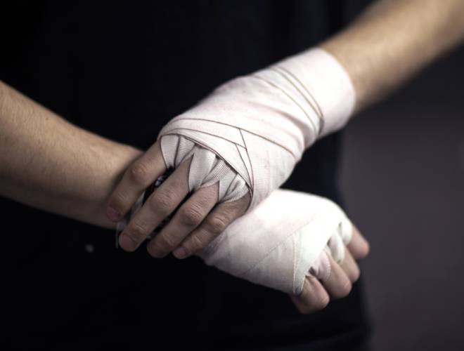 Ronny Philbrick gets ready for his boxing class at Averill’s.