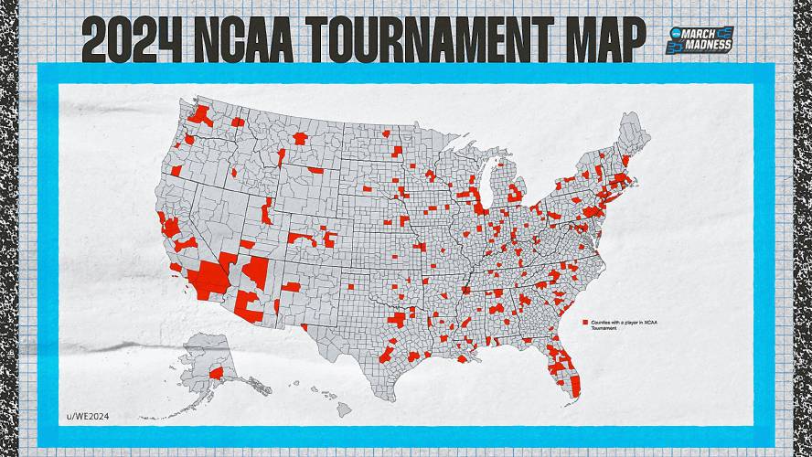 According to this map posted by NCAA March Madness, New Hampshire is one of just two states with no players participating in this year’s NCAA Division I men’s basketball tournament.