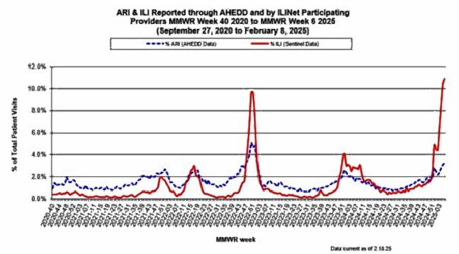 flu chart through Feb. 8 2025