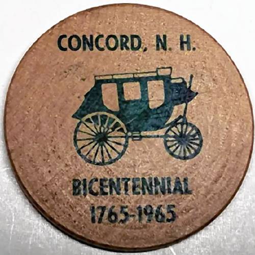 James W. Spain photo. A Concord Bicentennial Wooden Nickel from the summer of 1965 is pictured. James W. Spain photo. A Concord Bicentennial Wooden Nickel from the summer of 1965 is pictured.