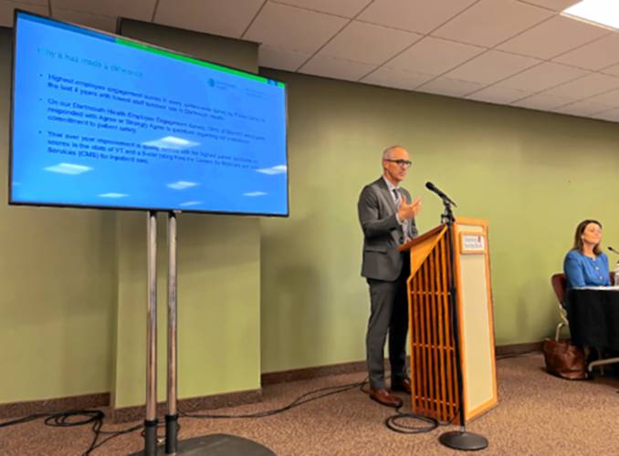 Dr. Joseph Perras, then CEO of Mt. Ascutney Hospital in Vermont, speaks about Valley Regional Hospital's proposed affiliation with Dartmouth Health in 2022. Dr. Joseph Perras, then CEO of Mt. Ascutney Hospital in Vermont, speaks about Valley Regional Hospital's proposed affiliation with Dartmouth Health in 2022.