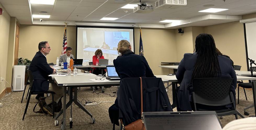 Members of New Hampshire’s Board of Education look on as public education advocates testify during an April 3 hearing on proposed changes to the state’s minimum standards for public education.