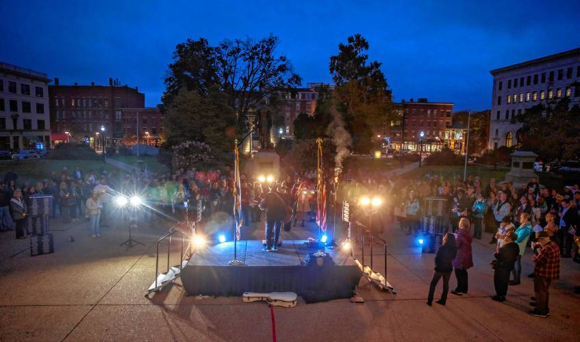 The crowd during a vigil at the State House in downtown Concord on Monday evening, October 7, 2024, on the anniversary of the Hamas attack on Israel.