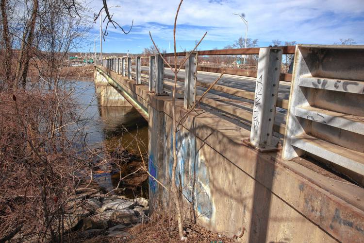 The guardrails and undercarriage of the Loudon Road Bridge on Monday.