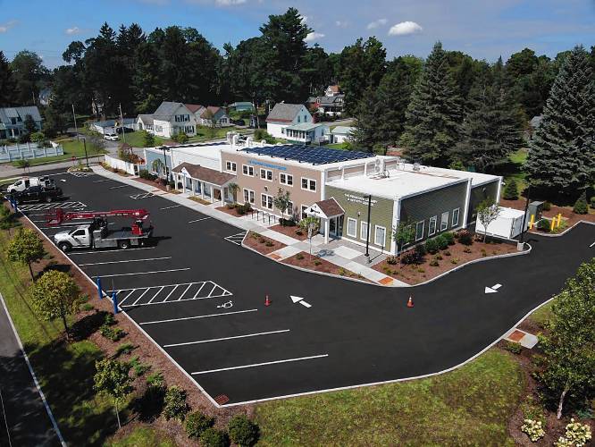 An aerial drone photo by William Brochu of Brochu’s Nursery and Landscaping of the Penacook Community Center and new library  off of Commnity Drive in Penacook. Brochu’s did the landscaping for the project.