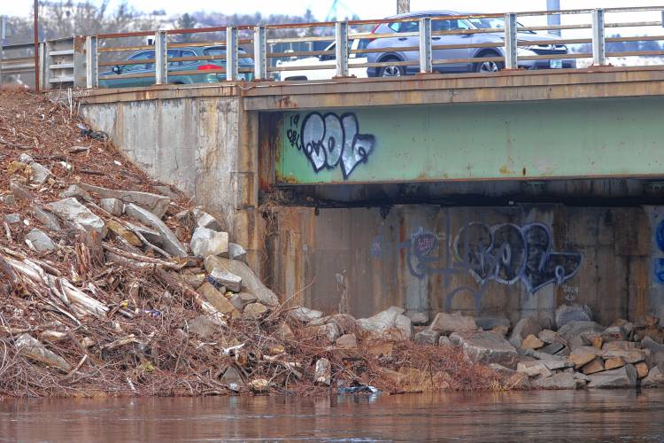 The undercarriage of the Loudon Road Bridge on March 18. The bridge spans from the end of Fort Eddy Road across the Merrimack River toward the Everett Arena.