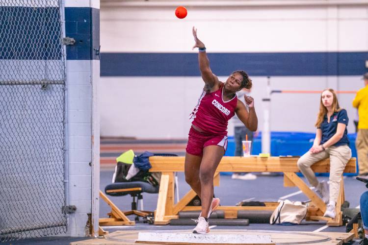 Concord’s Consuelo Borico throws the shot put during a meet at the University of New Hampshire on Jan. 26. Borico didn’t qualify for states last spring, but finished second in Division I this past indoor season.