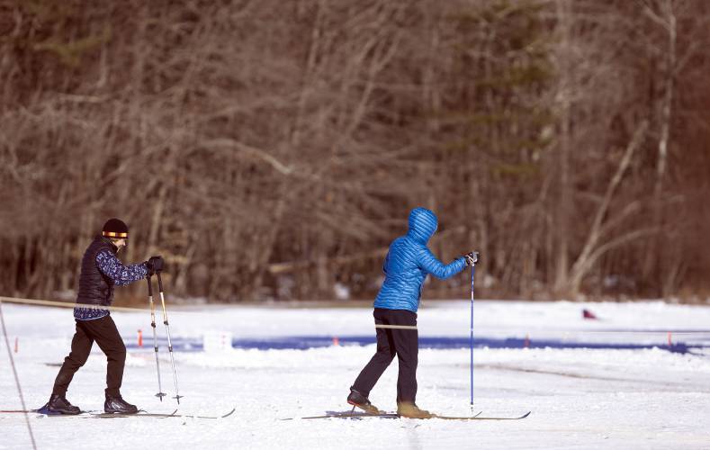 Cross country skiers make their way on The Concord Community Nordic Trails at Beaver Meadow Golf Course on Sunday, February 4, 2024.