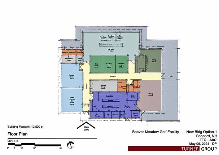 Floor plans of three potential options for the Beaver Meadow Clubhouse project: a renovation, a renovation with an addition and a new building.