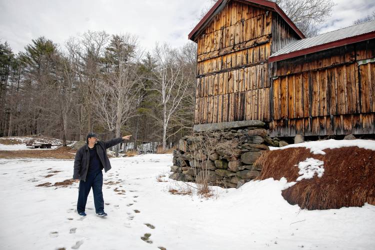 Roy Plisko looks over what once was the judge’s booth for horse competitions in his motherâs barn at her farm in Canterbury on Wednesday, March 27, 2024. New Hampshire Horse Council’s Board of Directors named his mother, Virginia LaPlante, New Hampshire's 2024 Horse Person of the Year.