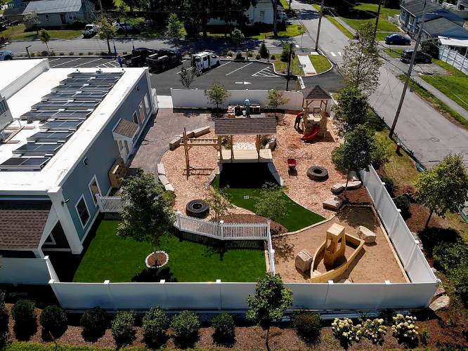 An aerial drone photo by William Brochu of Brochu’s Nursery and Landscaping of the Penacook Community Center and playground area off of Commnity Drive in Penacook. Brochu’s did the landscaping for the project.