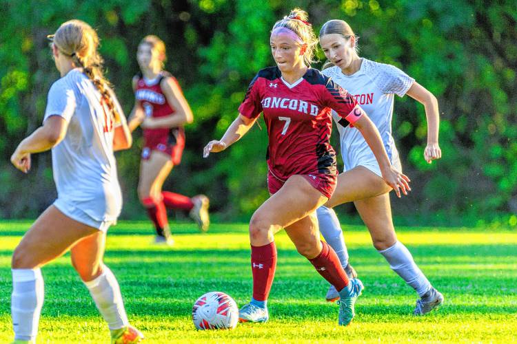 Concord’s Willa Marino dribbles up the field during a match against Pinkerton on Tuesday. Marino assisted on the Crimson Tide’s second goal.
