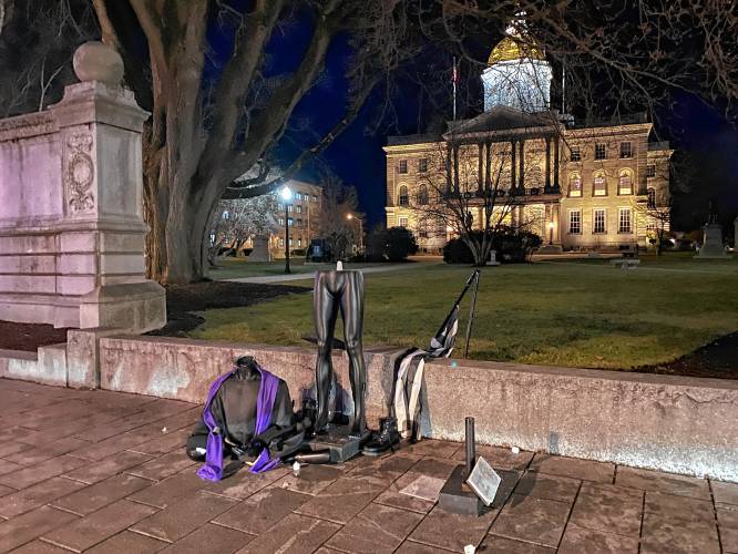 Satanic Temple's statue of Baphomet outside of the State House is vandalized again.