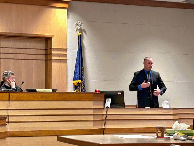 Former Concord police officer Richard Cobb takes the stand in his trial on assault charges stemming from an interaction with a homeless man in April 2023. Former Concord police officer Richard Cobb takes the stand in his trial on assault charges stemming from an interaction with a homeless man in April 2023.