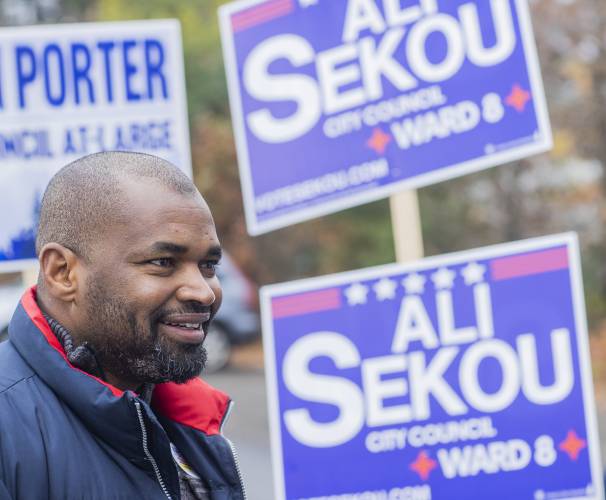 Ali Sekou outside the Ward 8 polling place on Tuesday.