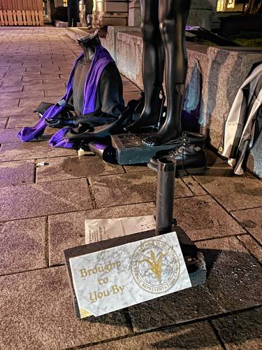 Satanic Temple's statue of Baphomet outside of the State House is vandalized again.