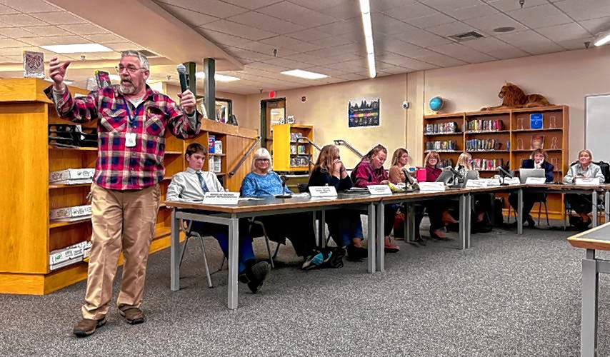 The Merrimack Valley School Board at an Oct. 7, 2024 meeting in which it approved transferring $1.1 million from two trust funds. Merrimack Valley School District Facilities Director Fred Reagan explains to the school board and audience recent and upcoming facilities expenses in the district. The Merrimack Valley School Board at an Oct. 7, 2024 meeting in which it approved transferring $1.1 million from two trust funds. Merrimack Valley School District Facilities Director Fred Reagan explains to the school board and audience recent and upcoming facilities expenses in the district.