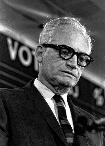 Sen. Barry Goldwater appears before a news conference at Camelback Inn near Phoenix, Ariz., on Nov. 4, 1964.