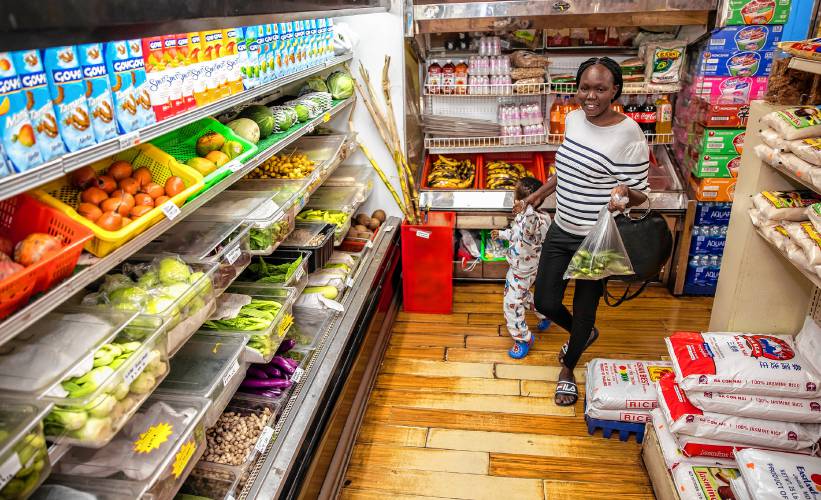 Awili Ozalla shops for her food items at the Katmandu Bazaar Market on Loudon Road in Concord.