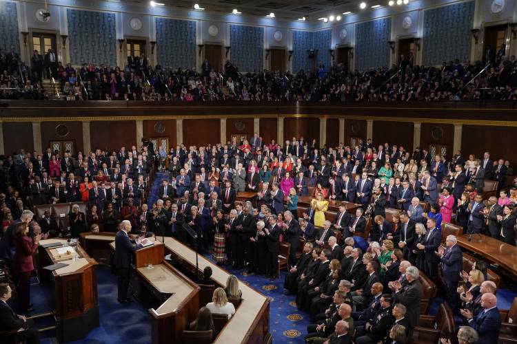 President Joe Biden delivers his State of the Union speech to a joint session of Congress, at the Capitol in Washington, Feb. 7, 2023. 