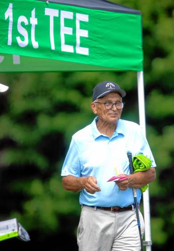 Bob Mielcarz gets ready to tee off a the first hole at Concord Country Club at the State Am on Tuesday.