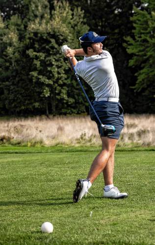 Bow golfer Owen Webber tees off on the fourth hole at Beaver Meadow Golf Course on Sept. 17. 
