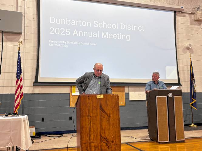 Clement Madden, school board chair at the Dunbarton annual school district meeting on Saturday