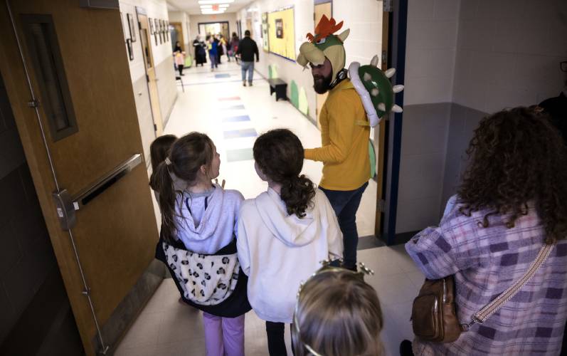 Penacook Elementary School assistant prinicipal Zach Stephenson AKA 'Bowser’ on Thursday, March 27, 2025. The Mario Brothers-themed Escape Room included the whole school where students and their families solved mysteries in classrooms and had pizza as well.