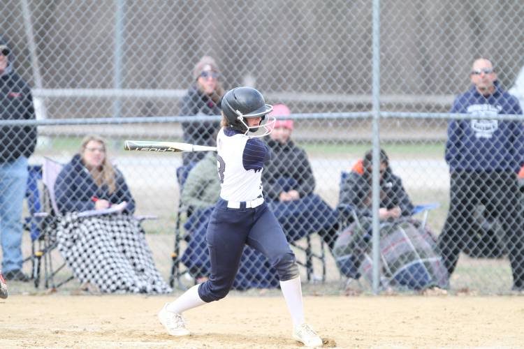 LEFT: MV junior Katelyn Herrmann rounded the bases twice and got on base in all of her at-bats against Pembroke on Wednesday.