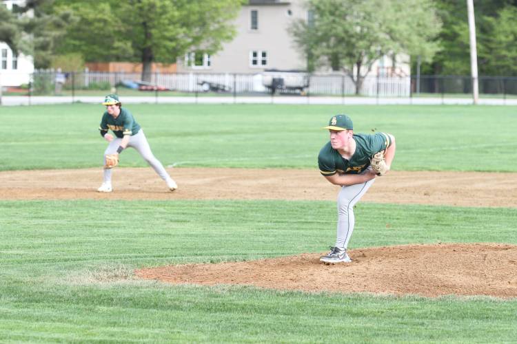 Bishop Brady pitcher Dan Shedd pitches against Hopkinton in a baseball game earlier this season.