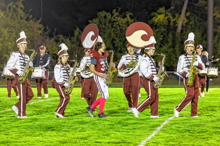 Sebastian Telus (35) is a freshman tight end for the Crimson Tide and a saxophone player in the marching band.