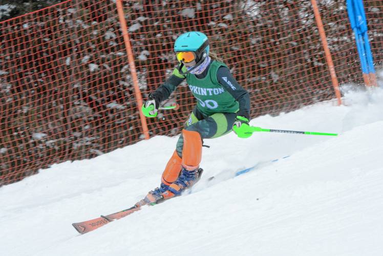 Hopkinton’s Lia Chapin makes her way down the course at the NHIAA Division III girls' Alpine skiing championship on Monday at Gunstock. Chapin finished third in the giant slalom and ninth in the slalom to qualify for the Meet of Champions in both events.