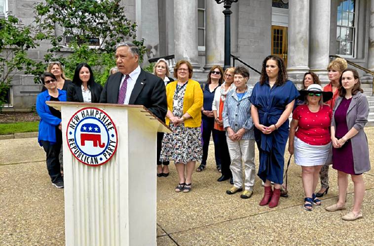 New Hampshire Republican Party Chairman Chris Ager and party leaders announced a new campaign last week challenging Democrats’ description of the state’s abortion law as a ban. New Hampshire Republican Party Chairman Chris Ager and party leaders announced a new campaign last week challenging Democrats’ description of the state’s abortion law as a ban.