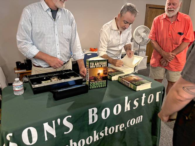 Howard Fishman, author of “To Anyone Who Ever Asks: The Life, Music, and Myster of Connie Converse,” signing books at the Concord Public Library’s Connie Converse at 100: A Concord Salute.