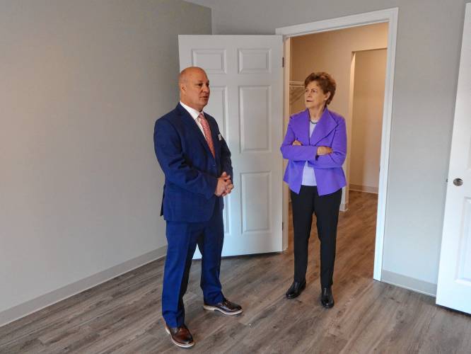 U.S. Sen. Jeanne Shaheen and Tom Furtado, CEO of CATCH Housing, tour the newly completed Davis Ridge aparmtments on Sheep Davis Road. The development will provide 48 new units of affordable housing in Concord. 