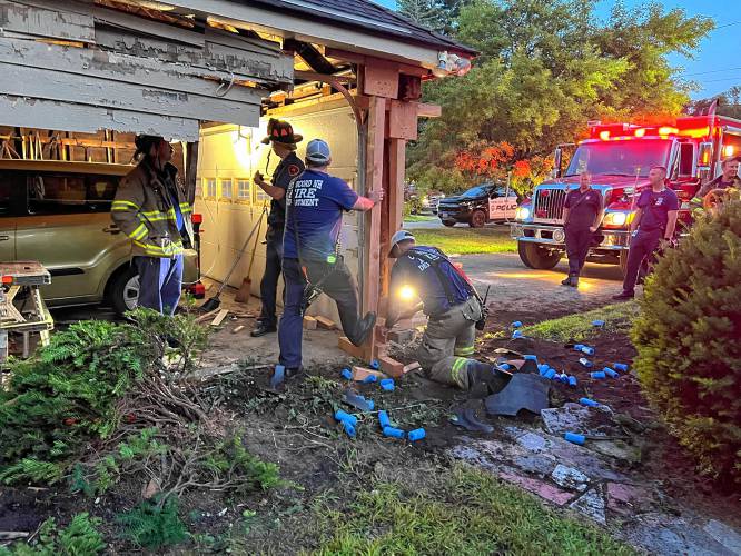The same Concord firefighters responded when a car hit the Jelley’s garage in July.