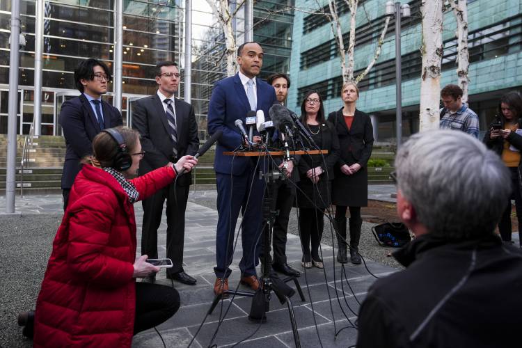Washington Attorney General Nick Brown speaks during a press availability after a federal judge temporarily blocked President Donald Trump's executive order aimed at ending birthright citizenship in a case brought by the states of Washington, Arizona, Illinois and Oregon, Thursday, Jan. 23, 2025, in Seattle. (AP Photo/Lindsey Wasson) Washington Attorney General Nick Brown speaks during a press availability after a federal judge temporarily blocked President Donald Trump's executive order aimed at ending birthright citizenship in a case brought by the states of Washington, Arizona, Illinois and Oregon, Thursday, Jan. 23, 2025, in Seattle. (AP Photo/Lindsey Wasson)