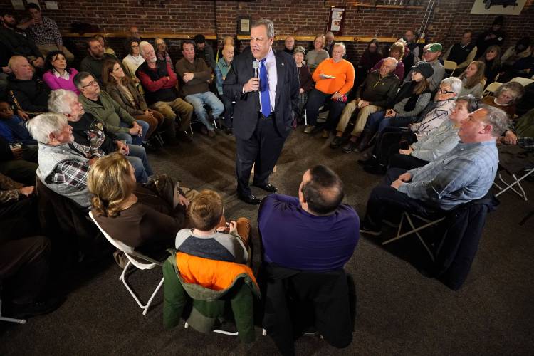 Republican presidential candidate former New Jersey Gov. Chris Christie speaks at a town hall campaign event at Mitchell Hill BBQ Grill and Brew, Tuesday, Jan. 9, 2024, in Rochester, N.H. (AP Photo/Robert F. Bukaty)