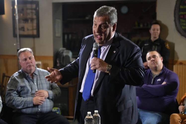 Republican presidential candidate former New Jersey Gov. Chris Christie speaks at a town hall campaign event at Mitchell Hill BBQ Grill and Brew, Tuesday, Jan. 9, 2024, in Rochester, N.H. (AP Photo/Robert F. Bukaty)