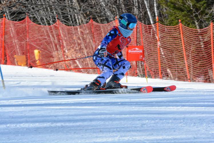 Belmont’s Ella Stevens competes in the giant slalom at the NHIAA Division III Alpine ski championships at Gunstock on Wednesday. Stevens, a freshman, was crowned the individual champion in both the GS and slalom.