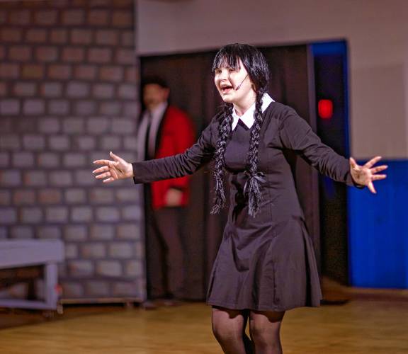 Zoe Nagle as Wendy during their dress rehearsal of the Addams Family musical at the Franklin Middle School auditorium on Wednesday, December 6, 2023.