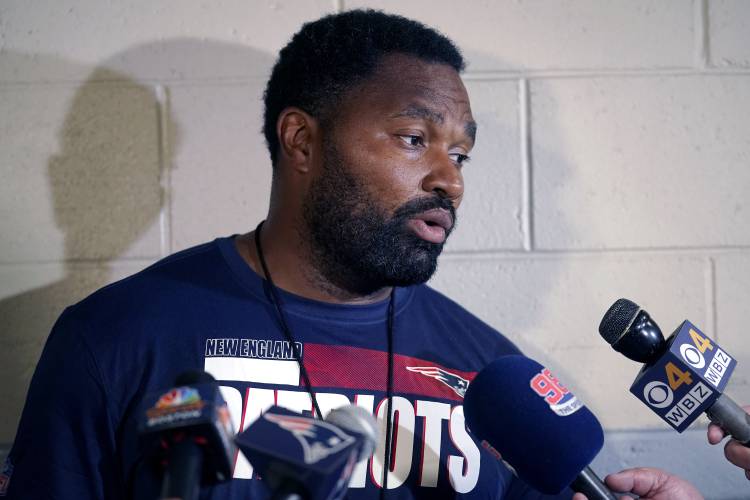 FILE - New England Patriots linebackers coach Jerod Mayo faces reporters, Monday, Aug. 29, 2022, at the NFL football team's stadium, in Foxborough, Mass. The New England Patriots have agreed to hire Jerod Mayo to succeed Bill Belichick as their next head coach, according to a person familiar with the situation. Details were still being worked out on Friday, Jan. 12, 2024, according to the person, who spoke on the condition of anonymity because the team hasn't announced the...