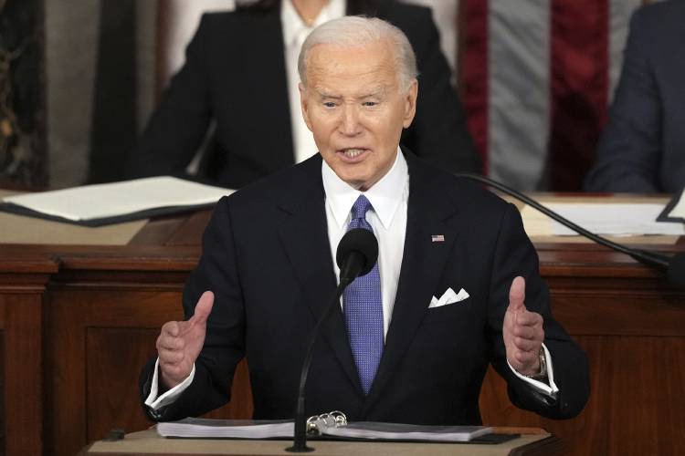 President Joe Biden delivers the State of the Union address to a joint session of Congress at the U.S. Capitol, Thursday March 7, 2024, in Washington. (AP Photo/Andrew Harnik)