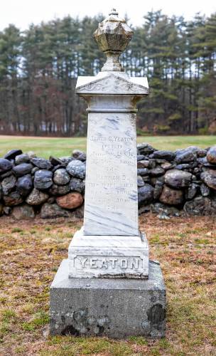 One of the oldest grave markers in the private Yeaton cemetery off of Black Hill Road in Epsom. 