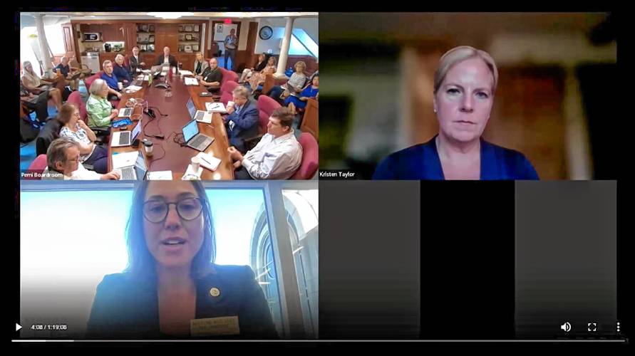 Madeline McElaney, bottom left, delivers her resignation at a June 25, 2024 board meeting of the
New Hampshire Electric Cooperative. Madeline McElaney, bottom left, delivers her resignation at a June 25, 2024 board meeting of the
New Hampshire Electric Cooperative.